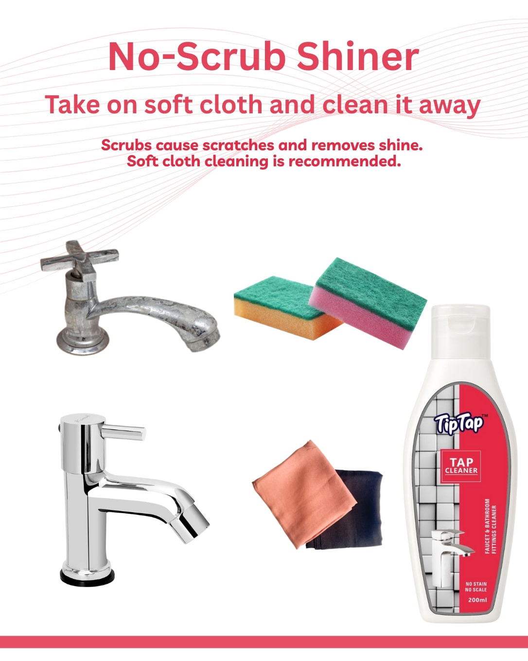 TipTap Premium Tap Cleaner | 200ml | Tap Shiner | Stain and Limescale Deposit Remover | 30 sec formula | Gentle cleaning & gives back long lasting shine to bathroom and kitchen faucets