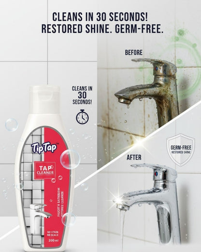 TipTap Premium Tap Cleaner | 200ml | Tap Shiner | Stain and Limescale Deposit Remover | 30 sec formula | Gentle cleaning & gives back long lasting shine to bathroom and kitchen faucets