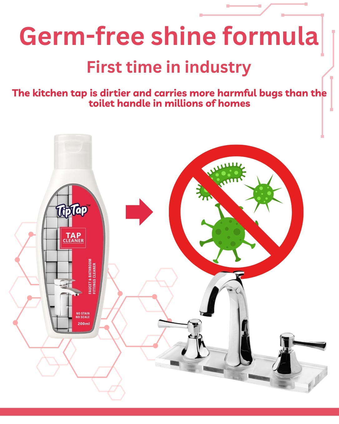 TipTap Premium Tap Cleaner | 200ml | Tap Shiner | Stain and Limescale Deposit Remover | 30 sec formula | Gentle cleaning & gives back long lasting shine to bathroom and kitchen faucets