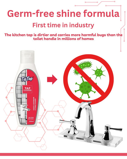 TipTap Premium Tap Cleaner | 200ml | Tap Shiner | Stain and Limescale Deposit Remover | 30 sec formula | Gentle cleaning & gives back long lasting shine to bathroom and kitchen faucets